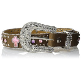M&F Western Girls' Crystal Cross Belt (Little Big Kids), Brown, 24