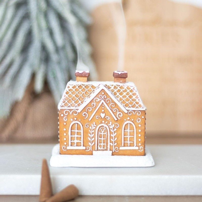 Gingerbread House Incense Burner, Home Chimneys Decoration,Christmas Cabin Incense Burner,
