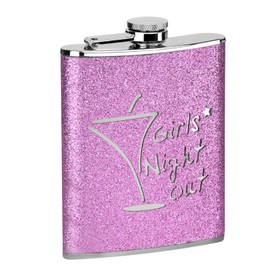 Star 5 Hip Flask - 8 oz - Girls Night Out Glitter Hip Flask - 8 oz - Hot Pink