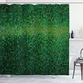 Ambesonne Green Shower Curtain, Abstract Vibrant Square Pixel Mosaic Design Geometric Technology Theme Digital Grid Print, Cloth Fabric Bathroom Decor Set with Hooks, 69" W x 70" L, Green