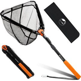 YVLEEN Floating Fishing Net Fish Landing Net - Upgraded Design Foldable & Lightweight Freshwater Fishing Landing Net, Ultra-Thin Rubber Fish Net Easy Catch and Release, Fishing Gifts for Men