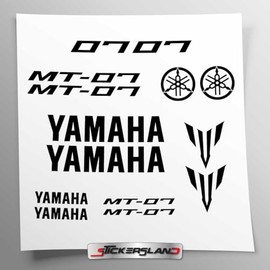 Aufkleber-Set kompatibel mit Tank und Motorradhelm, Basis aus transparentem Vinyl, einfache Anbringung, UV-Druck, Schriftzug Logos, Stickersland® – MT-07 (schwarz)