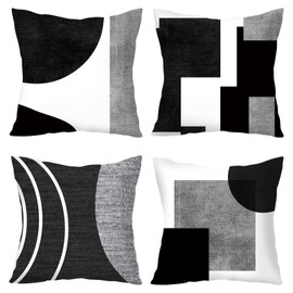 AUTUUCKEE Black and White Grey Cushion Covers, Set of 4 Cushion Covers 45 x 45, Geometric Pillow Covers Abstract Decorative Pillow Case Home Decor for Sofa Couch