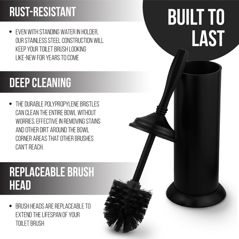 Splash Home Kolva Stainless Steel Toilet Brush with Holder, Bowl