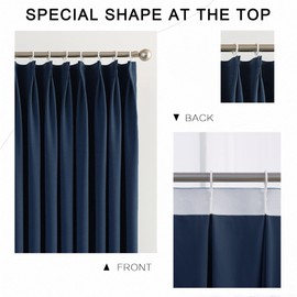 MUMFAS Navy Blue Pinch Pleat Curtain 72" W x 84" L Solid Thermal Insulated 95% Blackout Patio Door Curtain Panel Drape for Traverse Rod and Track with Tieback, (One Panel)