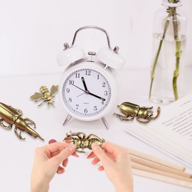 SnowOwl - Juego de 4 estatuas de escarabajo de latón dorado clásico, escultura, metal sólido, insectos, cifras en miniatura, cuerno largo, para decoración del hogar, oficina, jardín, computadora