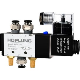 HOFUJNG Solenoid Valve 1/4" NPT 12V/24V/110V,Electric Solenoid Air Valve Pneumatic Solenoid Valve,5 Way Valve,Normally Closed,with Junction Box. 2V025-08 (DC12V)