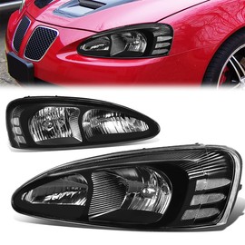 D SOLUTIONS Headlight Assembly Compatible with Pontiac Grand Prix 2004-2008 Left Right Headlamp Set GM2503227 GM2502227 Black Housing Clear Corner