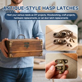 24 Pcs Thickened Solid Hasp Latches Locks Hooks, Antique Vintage Decorative Hasp Latches with Screws for Jewelry Box Wooden Cabinet Door, Cat Door Gate, Zinc Alloy (Bronze 24pcs)