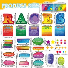 Pajean 46 Pcs Races Reading Strategies Posters Classroom Decoration Colorful Writing Process Bulletin Board Alphabet Cutout and Pencils with Sentence Beginning for Wall Decor Back to School Supplies