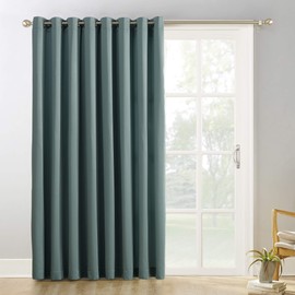 Sun Zero Easton Extra-Wide Blackout Sliding Patio Door Curtain Panel with Pull Wand, 100" x 84", Mineral (Single Panel)