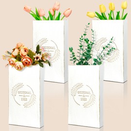 SiliFine 4 Packs Farmhouse Metal Wall Planter, Rustic Hanging Wall Vase Box Planters for Country Plants Flower Home Indoor Outdoor Decoration, White