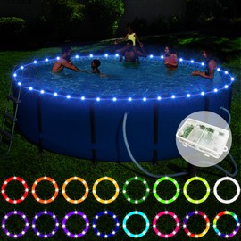 Eliteemo LED Pool Lights for Above Ground Pools, 14Ft Remote Control Submersible LED Rim Lights, C Battery Box, 16 Color Change by Yourself, Waterproof, Bright to Play at Night Outdoors