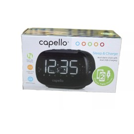 Capello Sleep & Charge Alarm Clock Dual USB Phone Charger AM/FM Radio CR22