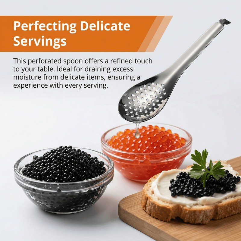 2 Pcs Slotted Spoons, Stainless Steel Caviar Colander Spoon for