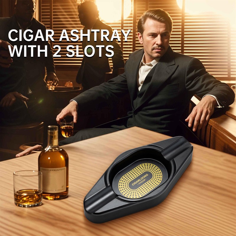 CIGARLOONG Cigar Ashtray with 2 Holders Travel Ash Tray for