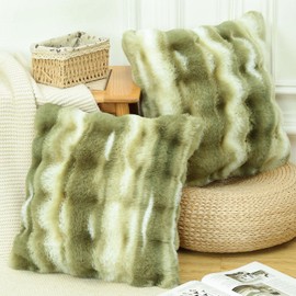 MADIZZ Pack of 2 Thick Plush Wool Throw Pillow Covers 18x18 Inch Green Soft Neutral Decorative Throw Pillows Accent Boho Cushion Covers for Couch Sofa Bedroom Pillow Shell