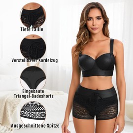 Sahunfri Swimming Shorts Women's Black High Waist Lace Hollow Design Swimming Trunks Women's Board Shorts Mesh Quick Drying for Beach Swimming, black, M