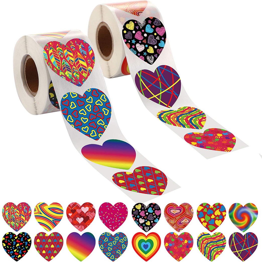 800 Pieces Funky Heart Roll Stickers, Valentine's Day Colorful Heart Shaped Sticker Valentine's Love Decorative Sticker Heart Labels for Happy Valentines Day Decoration Wedding Party Accessories Favor