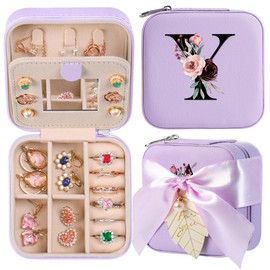 AYGXU small jewelry travel case,Travel Gifts for Women,Travel Gifts for Mother Mom from Daughters,mom birthday gifts,travel jewelry case organizer,Small Jewelry Box,Initial Y purple