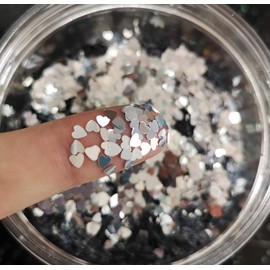 Heart Glitter Confetti 2mm Heart-Shaped Confetti Laser Sequins for Party Decoration, DIY Crafts, Premium Nail Art, Body Art Eye Bling - 10g,Sliver