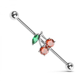 Pierced Owl 14GA 316L Stainless Steel CZ Crystal Cherry Industrial Barbell, Metal, cubic zirconia