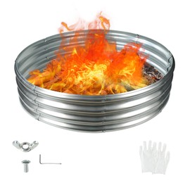 YSEJOMP 48 Inch Round Galvanized Fire Pit Ring/Fire Ring - Foldable and Perfect for Outdoor Gatherings and Campfires in The Yard/Garden/Park/Beach (4 FT Diameter, Silver)