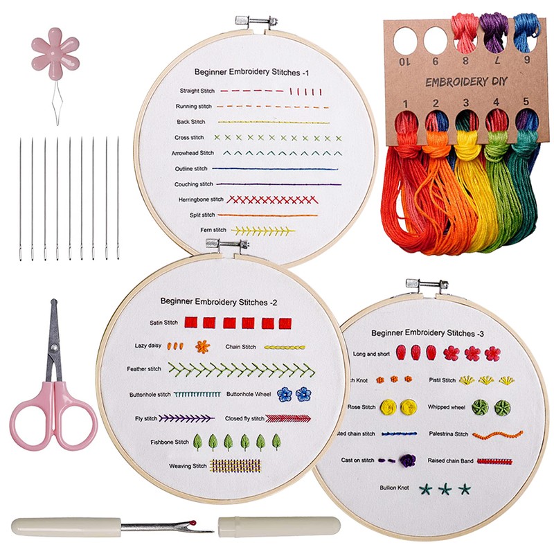 Beginners Embroidery Stitch Practice Kit Hand Stitch with Embroidery Fabric