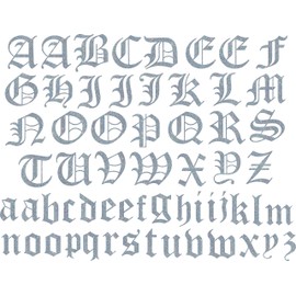 SEC Apparel Old English Iron On Letters, 2 Inch - Black, Blue, Gray, White, Green, Orange, Pink, Gold, Red, Yellow, Silver, Glitter Gold, Glitter Red (Confetti Silver Glitter)