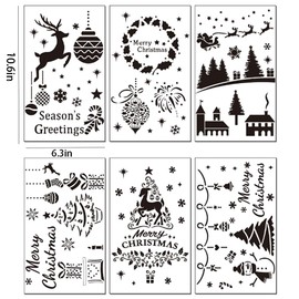 Acnyddlw 6 PCS Christmas Holiday Stencils, Christmas Drawing Stencils, Reusable Christmas Painting Templates, Holiday Stencils for Decorating, Sign Making, Parties and Ornaments
