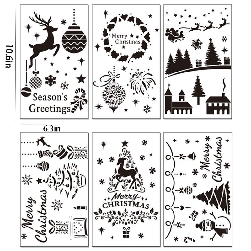 Acnyddlw 6 PCS Christmas Holiday Stencils, Christmas Drawing Stencils, Reusable