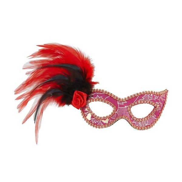 Pink Eyemask withRose Feathers & Gold Accents Mardi Gras Masks
