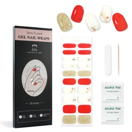 XEAOHESY 1 Sheet 20pcs Christmas Semi Cured Gel Nail Strips, Sticky and Not Easy to Fall Off, Softer and More Fitting, Waterproof and Long-Lasting, Needs to Be Cured With a Lamp(Regular Design 2)