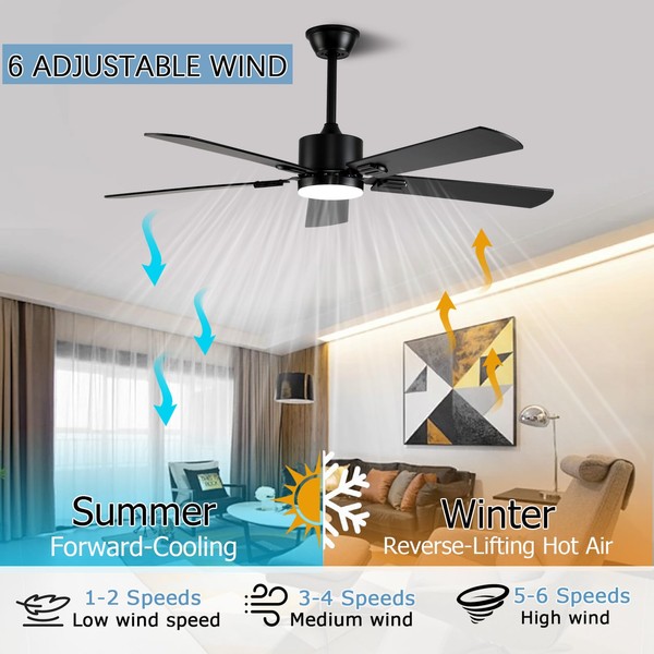 FUMLTP 52 inch Modern Ceiling Fans with Lights APP/Remote Control,