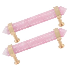 mookaitedecor Pack of 2 Brushed Brass with Rose Quartz Double Crystal Dots Drawer Knobs Drawer Handles Cupboard Knobs for Cupboard Kitchen Handles