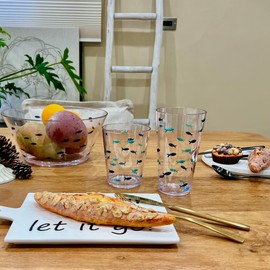 KLIFA- CHARLESTON- 16.5 oz, Set of 6, Acrylic Fishing Tumbler, School of Fish Drinking Glasses, BPA-Free, Stackable Plastic Drinkware, Dishwasher Safe Cups, Dark and Light Blue Printing