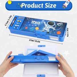 AIMALL 10.6-inch Multi-Functional Pencil Case with Lock, Space Astronaut Design, Whiteboard Writing Board, Built-in Sharpener, Calendar & Storage Compartments for School and Office Use