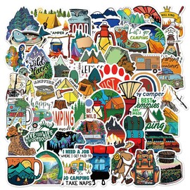 50Pcs Waterproof Camping Stickers Pack, Unique Outdoor Adventure Themed Decals for Water Bottles, Laptops, Cars, RVs, Camping Gear, Gifts for Campers, Hikers, Nature Lovers (Outdoor)