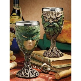 Rustic Woods Willow Forest Spirit Greenman And Green Lady Wine Goblet Chalice Set of Two Kitchen Home Decor Figurine For Housewarming Gift