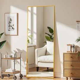 64"×21" Aluminum Gold Frame Full Length Mirror, Large Full Length Mirror for Home Decor, Shatter-Proof Glass Floor Mirror with Stand, Free Standing, Leaning Against Mirror for Bedroom Decor, Gold
