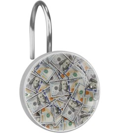Pile of Us 100 Dollar Bills 12 Pack Shower Curtain Hooks Decorative Shower Curtain Hook and Ring Set ABS Resin Anti-Rust Bathroom Curtain Rings
