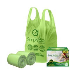 Simply Bio 3 Gallon Compostable Trash Bags Liners with Handle-Tie, Thick 0.67 Mil, 11.36 Liter, 160 Bags, Small Kitchen Food Scrap Waste Bag, ASTM D6400, US BPI and OK Compost Home Certified