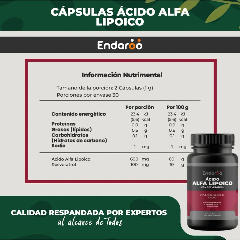 Ácido Alfa Lipoico Resveratrol Endaroo