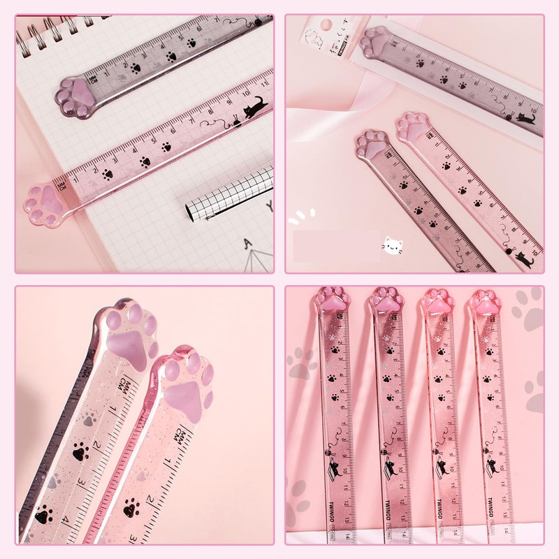 Coollooda Ruler, 5.9 inches (15 cm), Cat Paw Pencil Sharpener,