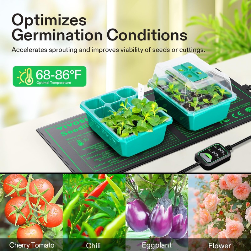 VIVOSUN 10"x20.75" Seedling Heat Mat with Built-in Temperature Controller, UL