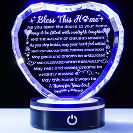 Regalos de calentamiento de la casa con base LED colorida de vidrio nuevo hogar corazón recuerdo regalos de inauguración de la casa para mujeres hombres, regalos de calentamiento de la casa, regalos