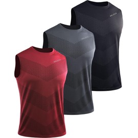 NELEUS Men's Workout Tank Tops Sleeveless Athletic Running Shirts,5160,Black/Grey/red,XL