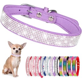 Collar de perro pequeño con diamantes de imitación de cristal, coloridos collares de gato para niña, color morado, talla S