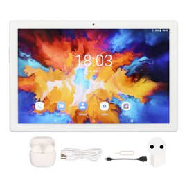 10.1 Inch Tablet for Android 11.0 4G LTE 2.4G 5G WiFi 8 Core CPU 12GB 256GB Tablet PC with Bluetooth Earbuds 100‑240V White EU Plug