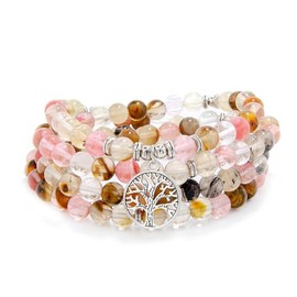 8mm Mala Beads, 108 Meditation Bracelet Necklace with Tree of Life Charm, Stone, No Gemstone